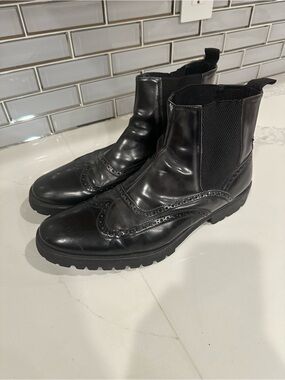 Donald J. Pliner Black Leather Brogue Chukka Boots